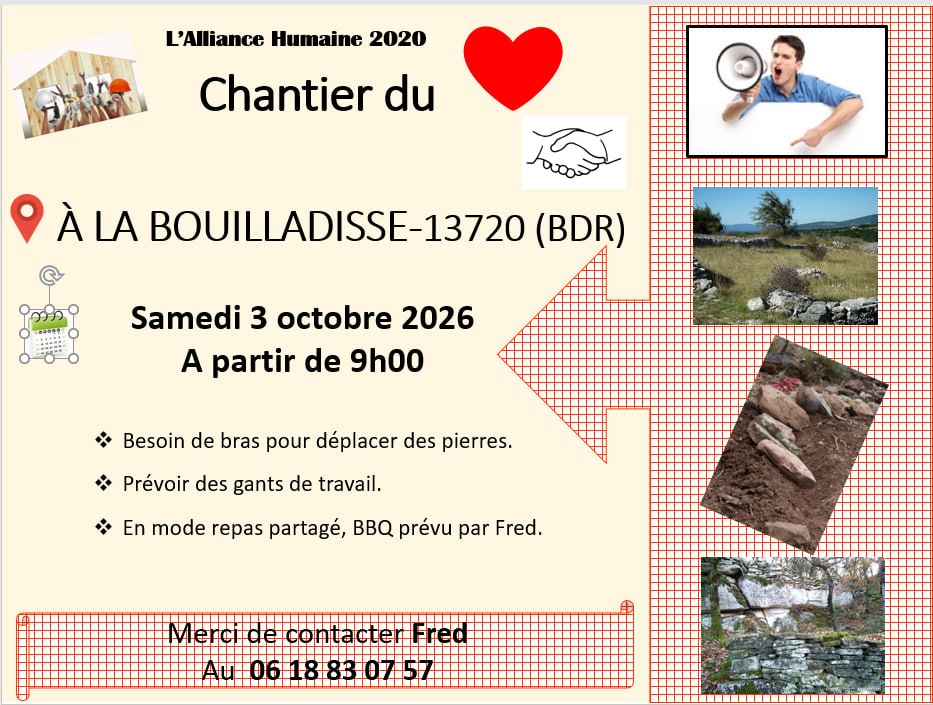 Chantier du ❤️ le 3 octobre 2026 à LA BOUILLADISSE (13720 Bouches-du-Rhône)