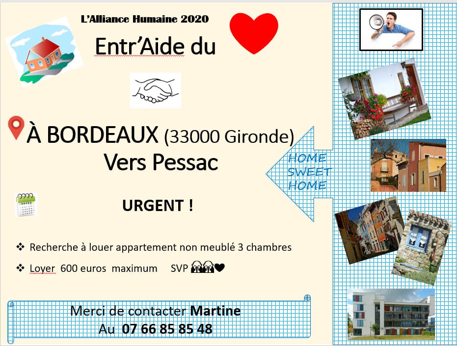 Entr’aide du ❤️ à Bordeaux (33000 Gironde) vers PESSAC